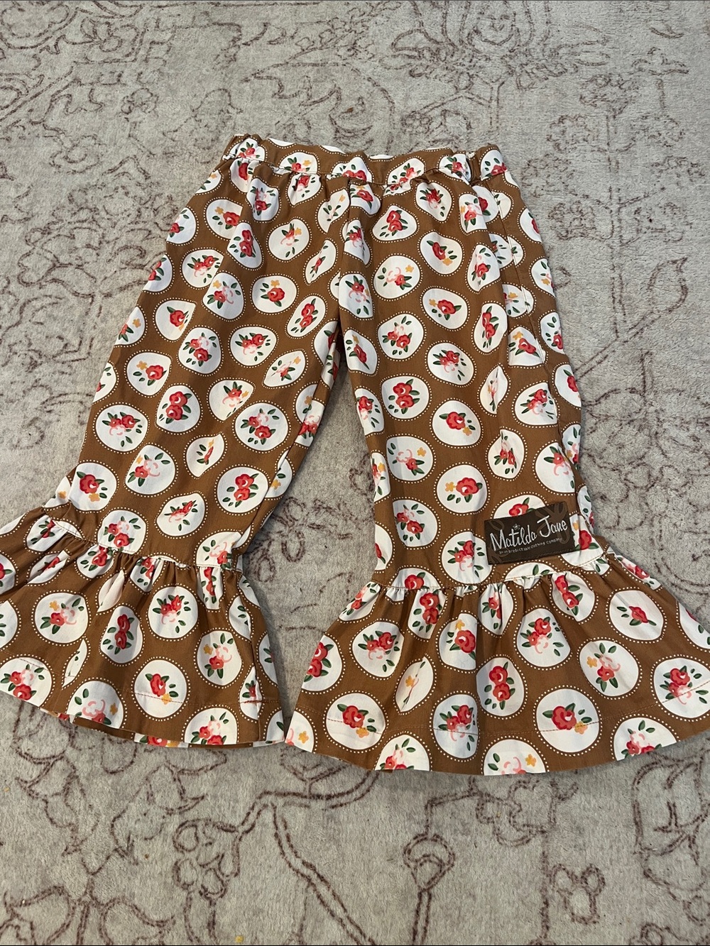 Matilda Jane Secret Fields Collection Brown Floral Dot Ruffle Pants Size 2